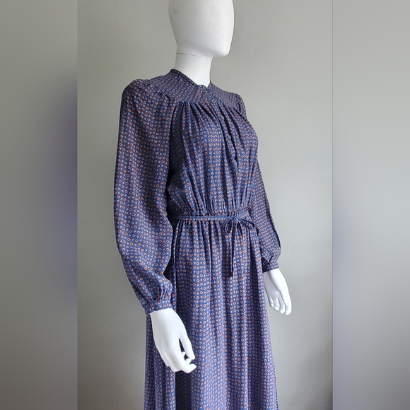 Vintage 1970s Calico Prairie Cottagecore Midi Dress - M - Picture 3 of 11